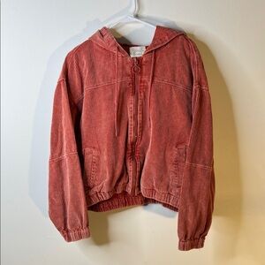 🔴 Women’s Corduroy Cropped Hooded Zip up Jacket - Size XL - Oversized Vibes